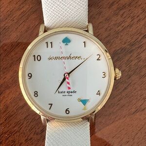 Kate Spade cocktail Gold Case Watch with White strap and original packaging